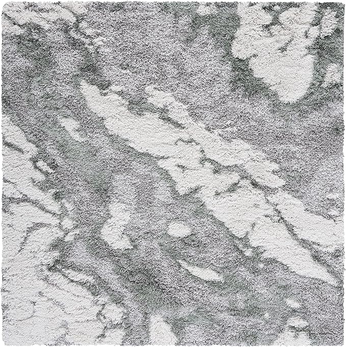SAFAVIEH Horizon Shag Collection Area Rug - 6'7" Square, Grey & Green, Modern Abstract Design, Non-Shedding & Easy Care, 2.6-inch Thick Ideal for High Traffic Areas in Living Room, Bedroom (HZN890Y)