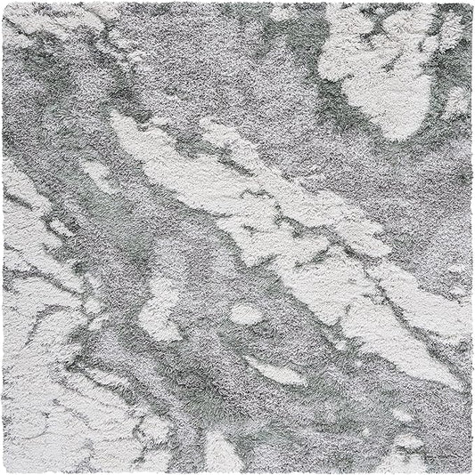 SAFAVIEH Horizon Shag Collection Area Rug - 8' Square, Grey & Green, Modern Abstract Design, Plush 2.5-inch Thick, Ideal for High Traffic Areas in Living Room, Bedroom, Dining (HZN890Y-8SQ)