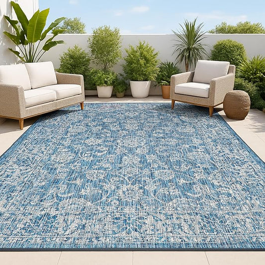 JONATHAN Y Weave Floral Indoor Outdoor Area Rug 3X5 Navy/Gray, Tela Bohemian Textured for Backyard, Patio, Porch, Easy-Cleaning, High Traffic, Pet-Friendly, Non-Shedding (SMB100B-3)