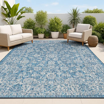 JONATHAN Y Weave Floral Indoor Outdoor Area Rug 5X8 Navy/Gray, Tela Bohemian Textured for Backyard, Patio, Porch, Easy-Cleaning, High Traffic, Pet-Friendly, Non-Shedding (SMB100B-5)