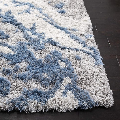 SAFAVIEH Horizon Shag Collection Area Rug - 5'3" x 7'7", Grey & Blue, Modern Abstract Design, Non-Shedding & Easy Care, 2-inch Thick Ideal for High Traffic Areas in Living Room, Bedroom (HZN890G)