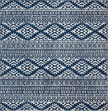 SAFAVIEH Tulum Collection Area Rug - 3' Square, Navy & Ivory, Moroccan Boho Tribal Design, Non-Shedding & Easy to Clean, Ideal for Entryway, Foyer, Accent Space, Bedroom (TUL272N)