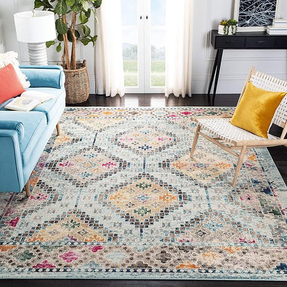 SAFAVIEH Area Rug 8x10 - Madison Collection - Large - Blue & Yellow, Boho Diamond Distressed Design, Non-Shedding & Easy Cleaning, Ideal for Living Room, Bedroom, Office, Dining Space (MAD418K)