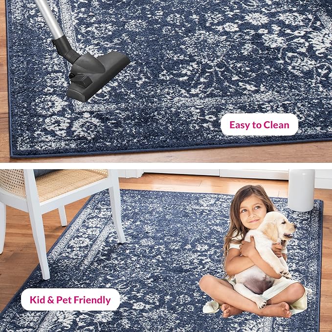 SAFAVIEH Adirondack Collection Runner Rug - 2'6" x 16', Navy & Ivory, Distressed Vintage Floral Design, Non-Shedding & Easy to Clean, Ideal for Living Room, Bedroom, Dining (ADR109N)