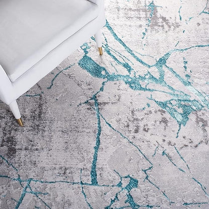 SAFAVIEH Amelia Collection Area Rug - 9' x 12', Grey & Aqua, Modern Abstract Design, Non-Shedding & Easy Care, Ideal for High Traffic Areas in Living Room, Bedroom (ALA293H)