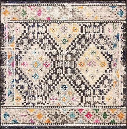 SAFAVIEH Madison Collection Area Rug - 3' Square, Black & Yellow, Boho Diamond Distressed Design, Non-Shedding & Easy Care, Ideal for High Traffic Areas in Living Room, Bedroom (MAD418Z)