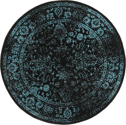 SAFAVIEH Adirondack Collection Area Rug - 6'7" Round, Black & Teal, Distressed Vintage Floral Design, Non-Shedding & Easy to Clean, Ideal for Living Room, Bedroom, Dining Space (ADR109K)