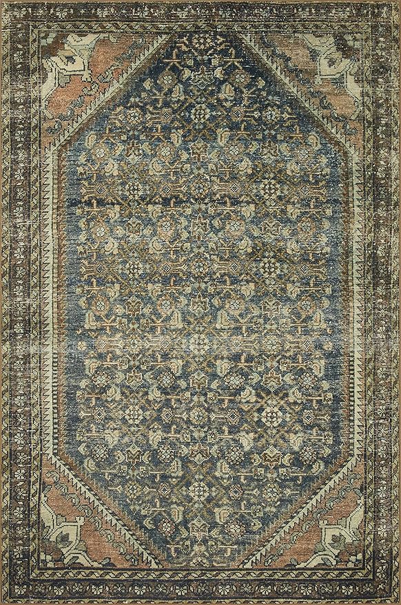 Loloi Magnolia Home by Joanna Gaines Banks Collection BAN-02 Denim/Clay 3'-6" x 5'-6" .13" Pile Height, Machine Washable, Accent Rug
