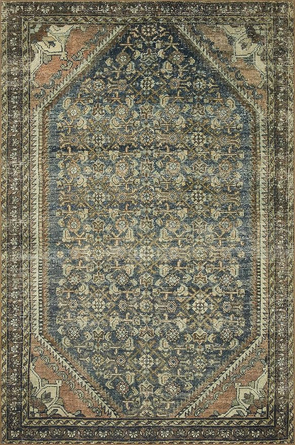 Loloi Magnolia Home by Joanna Gaines Banks Collection BAN-02 Denim/Clay 3'-6" x 5'-6" .13" Pile Height, Machine Washable, Accent Rug