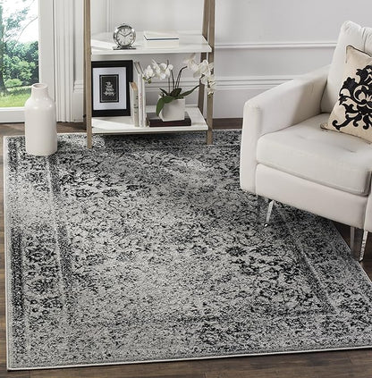 SAFAVIEH Area Rug 4x6 - Adirondack Collection - Grey & Black, Distressed Vintage Floral Design, Non-Shedding & Easy to Clean, Ideal for Living Room, Bedroom, Dining Space (ADR109B)
