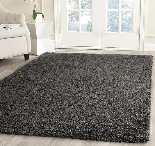 SAFAVIEH Milan Shag Collection Accent Rug - 3' x 5', Dark Grey, Solid Design, Non-Shedding & Easy Care, 2-inch Thick Ideal for High Traffic Areas in Entryway, Living Room, Bedroom (SG180-8484)