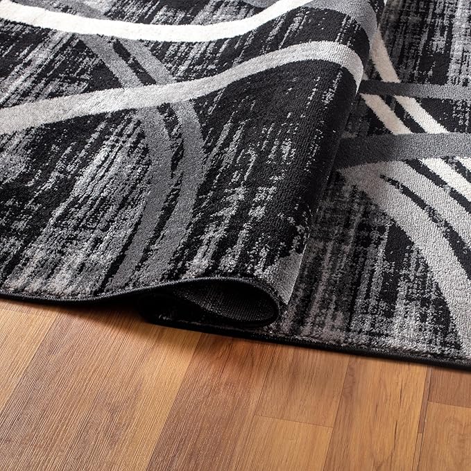 Rugshop Modern Wavy Circles Design Area Rug, Fade-Resistant Carpet for Entryway, Home Office, or Bedroom, Black, 3'3" x 5'