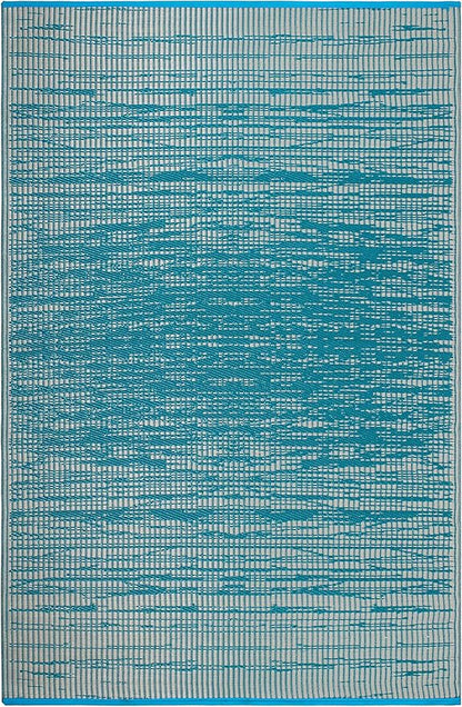 Fab Habitat Outdoor Rug - Waterproof, Fade Resistant, Crease-Free - Premium Recycled Plastic - Distressed Abstract - Porch, Deck, Balcony, Mudroom, Laundry Room, Patio - Brooklyn - Teal - 3 x 5 ft