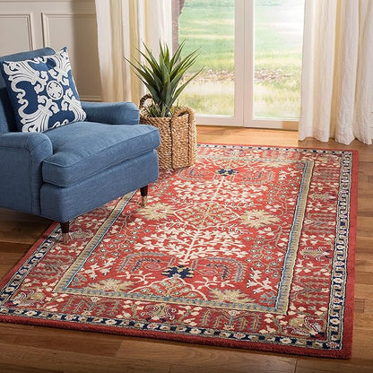 SAFAVIEH Area Rug 8x10 - Antiquity Collection - Large - Red & Multi, Handmade Wool, Traditional Bohemian Design, Ideal for Living Room, Bedroom, Office, Dining Space (AT64A)
