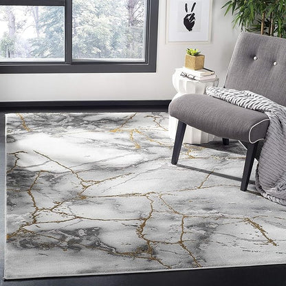SAFAVIEH Craft Collection Area Rug - 3' Square, Grey & Gold, Modern Abstract Design, Non-Shedding & Easy Care, Ideal for High Traffic Areas in Living Room, Bedroom (CFT877F)