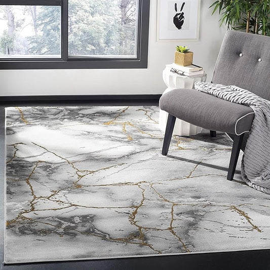 SAFAVIEH Craft Collection Area Rug - 3' Square, Grey & Gold, Modern Abstract Design, Non-Shedding & Easy Care, Ideal for High Traffic Areas in Living Room, Bedroom (CFT877F)
