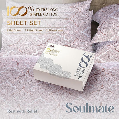 Mayfair Linen 100% Egyptian Cotton Printed Split King Sheets Sets for Adjustable Bed - 500 Thread Count Split Top King Sheet (Paisley Print), Soft, Cooling, Sateen Weave 16" Deep Pocket Hotel Sheet