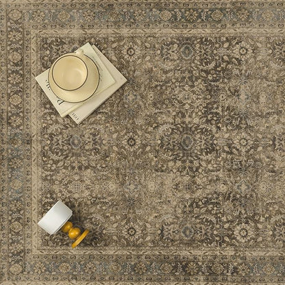 Brown 2x3 Area Rug Washable Vintage Small Carpet for Entryway Kitchen Soft Retro Floral Low Pile Thin Door Mat Non Slip Traditional Distressed Rug for Bathroom Office Bedroom Dining Room