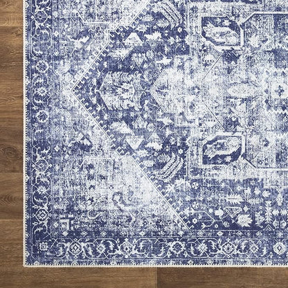 Bloom Rugs Washable Non-Slip 6' x 9' Rug - Blue/Ivory Traditional Area Rug for Living Room, Bedroom, Dining Room, and Kitchen - Exact Size: 6' x 9'