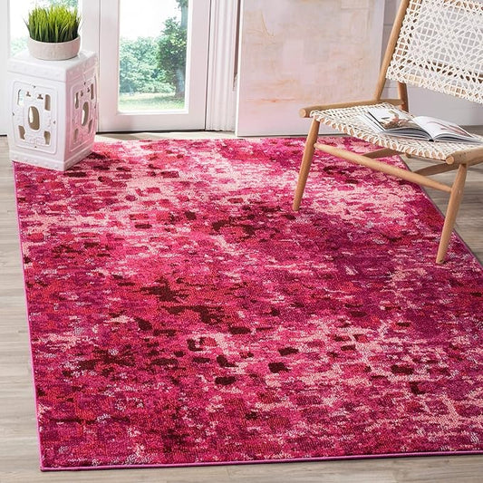 SAFAVIEH Monaco Collection Area Rug - 8' x 10', Fuchsia, Boho Chic Abstract Watercolor Design, Non-Shedding & Easy Care, Ideal for High Traffic Areas in Living Room, Bedroom (MNC225F)