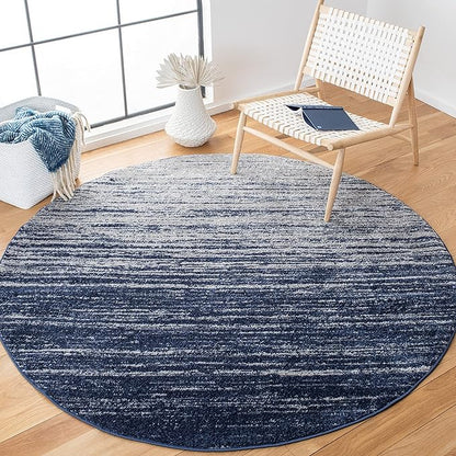 SAFAVIEH Adirondack Collection Area Rug - 6'7" Round, Navy & Ivory, Modern Ombre Design, Non Shedding & Easy to Clean, Ideal for Living Room, Bedroom, Office, Dining Space (ADR113N)