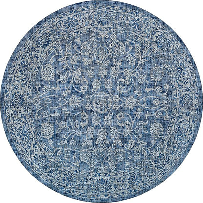 JONATHAN Y Weave Floral Indoor Outdoor Round Area Rug 6 Ft Navy/Gray, Tela Bohemian Textured for Backyard, Patio, Porch, Easy-Cleaning, High Traffic, Pet-Friendly, Non-Shedding (SMB100B-6R)