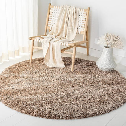 SAFAVIEH Milan Shag Collection 5'1" Round Dark Beige SG180 Solid Non-Shedding Living Room Bedroom Dining Room Entryway Plush 2-inch Thick Area Rug