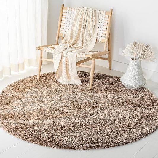 SAFAVIEH Milan Shag Collection 5'1" Round Dark Beige SG180 Solid Non-Shedding Living Room Bedroom Dining Room Entryway Plush 2-inch Thick Area Rug