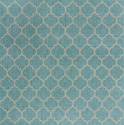 Unique Loom Outdoor Trellis Collection Area Rug - Trellis (Square 10' 8" x 10' 8", Aquamarine/ Gray)