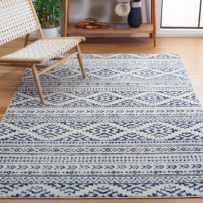 SAFAVIEH Tulum Collection Area Rug - 3' Square, Ivory & Navy, Moroccan Boho Tribal Design, Non-Shedding & Easy to Clean, Ideal for Entryway, Foyer, Accent Space, Bedroom (TUL272D)