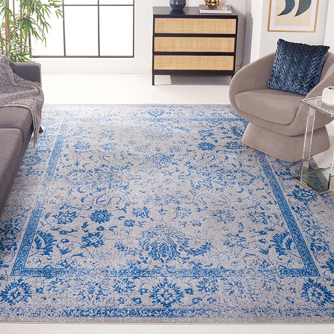 SAFAVIEH Area Rug 10x14 - Adirondack Collection - Large - Grey & Blue, Distressed Vintage Floral Design, Non-Shedding & Easy to Clean, Ideal for Living Room, Bedroom, Dining Space (ADR109A)