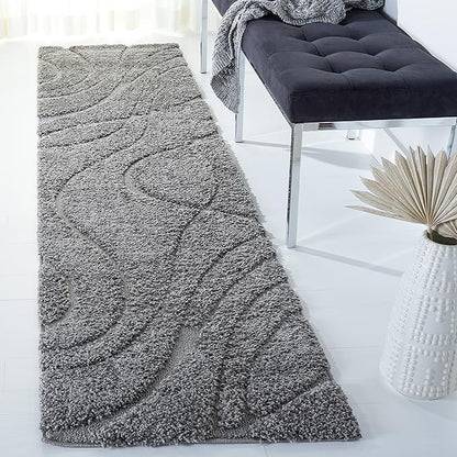 SAFAVIEH Florida Shag Collection Runner Rug - 2'3" x 9', Grey & Grey, Non-Shedding & Easy Care, 1.2-inch Thick Ideal for High Traffic Areas in Living Room, Bedroom (SG471-8080)