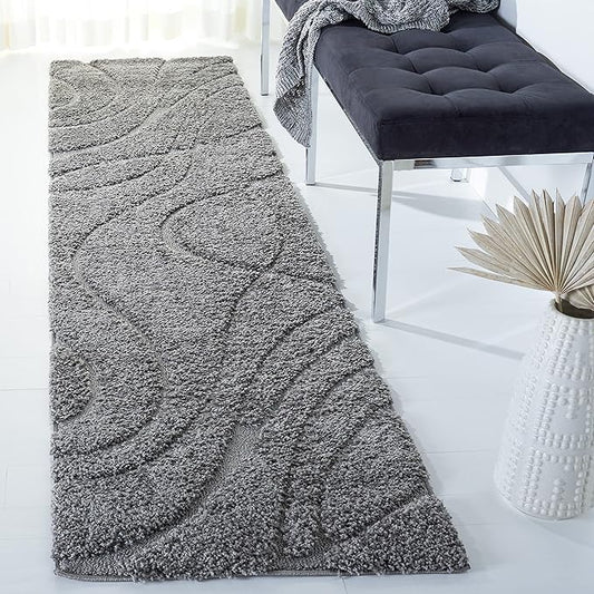 SAFAVIEH Florida Shag Collection Runner Rug - 2'3" x 9', Grey & Grey, Non-Shedding & Easy Care, 1.2-inch Thick Ideal for High Traffic Areas in Living Room, Bedroom (SG471-8080)