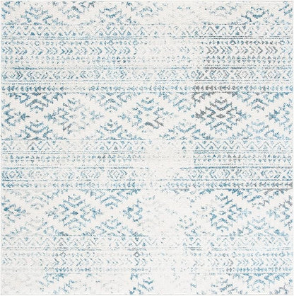 SAFAVIEH Tulum Collection Area Rug - 3' Square, Ivory & Turquoise, Moroccan Boho Tribal Design, Non-Shedding & Easy to Clean, Ideal for Entryway, Foyer, Accent Space, Bedroom (TUL272E)
