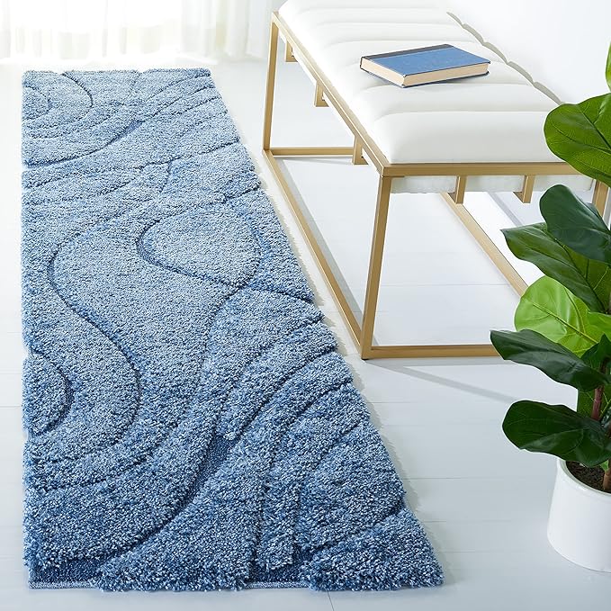 SAFAVIEH Florida Shag Collection Runner Rug - 2'3" x 9', Light Blue & Blue, Non-Shedding & Easy Care, 1.2-inch Thick Ideal for High Traffic Areas in Living Room, Bedroom (SG471-6065)