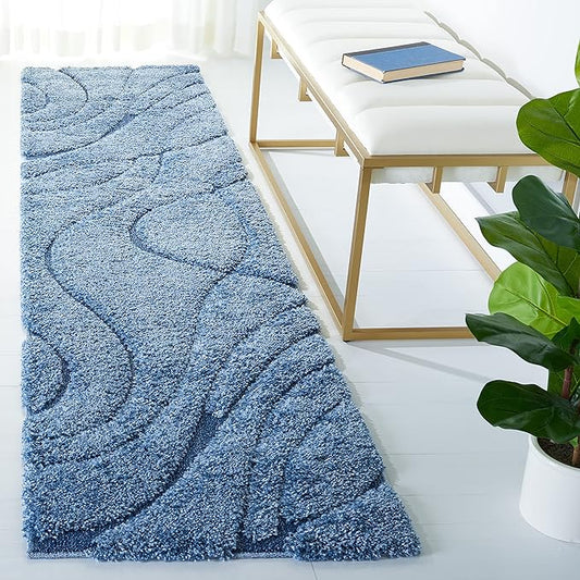 SAFAVIEH Florida Shag Collection Runner Rug - 2'3" x 9', Light Blue & Blue, Non-Shedding & Easy Care, 1.2-inch Thick Ideal for High Traffic Areas in Living Room, Bedroom (SG471-6065)