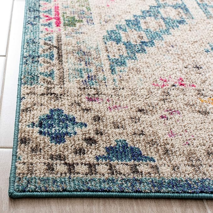 SAFAVIEH Madison Collection Area Rug - 9' x 12', Dark Blue & Yellow, Boho Diamond Distressed Design, Non-Shedding & Easy Care, Ideal for High Traffic Areas in Living Room, Bedroom (MAD418N)