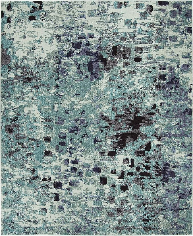 SAFAVIEH Monaco Collection 9' x 12' Light BlueMulti MNC225J Boho Chic Abstract Watercolor Non-Shedding Living Room Bedroom Dining Home Office Area Rug