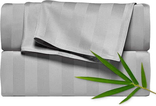 Pure Bamboo Twin Sheets, Genuine 100% Organic Viscose Derived from Bamboo Bed Sheet Set, Luxuriously Soft & Cooling, Double Stitching, 2 Year Quality Promise (Twin, Jacquard Silver)