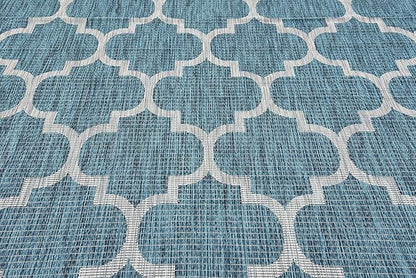 Unique Loom Outdoor Trellis Collection Area Rug (9' x 12' Rectangle, Teal/ Gray)