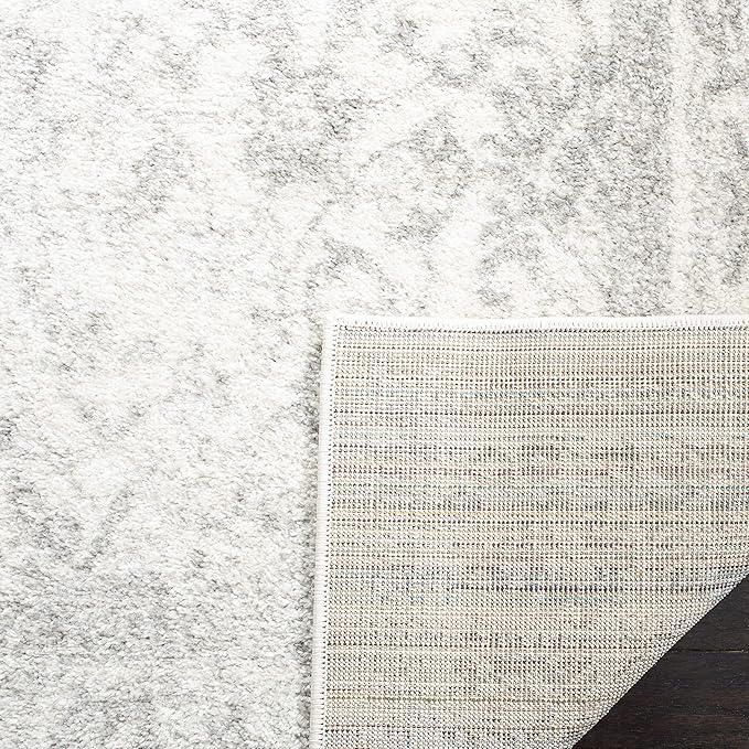 SAFAVIEH Adirondack Collection Area Rug - 6'7" Square, Ivory & Silver, Distressed Vintage Floral Design, Non-Shedding & Easy to Clean, Ideal for Living Room, Bedroom, Dining Space (ADR109C)