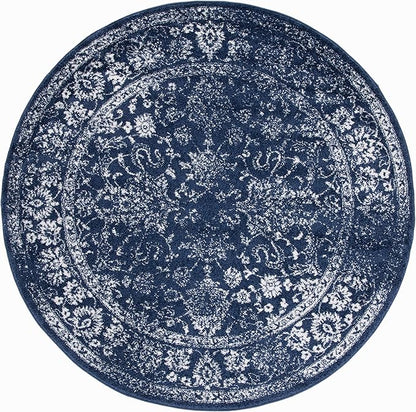 SAFAVIEH Adirondack Collection Area Rug - 6' Round, Navy & Ivory, Distressed Vintage Floral Design, Non-Shedding & Easy to Clean, Ideal for Living Room, Bedroom, Dining Space (ADR109N)