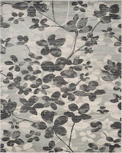 SAFAVIEH Evoke Collection 6'7" x 9' Grey/Black EVK236R Floral Non-Shedding Living Room Bedroom Dining Home Office Area Rug