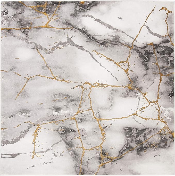 SAFAVIEH Craft Collection Area Rug - 9' Square, Grey & Gold, Modern Abstract Design, Non-Shedding & Easy Care, Ideal for High Traffic Areas in Living Room, Bedroom (CFT877F)