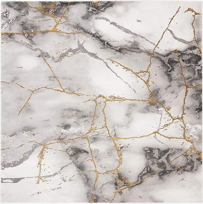 SAFAVIEH Craft Collection Area Rug - 6'7" Square, Grey & Gold, Modern Abstract Design, Non-Shedding & Easy Care, Ideal for High Traffic Areas in Living Room, Bedroom (CFT877F)