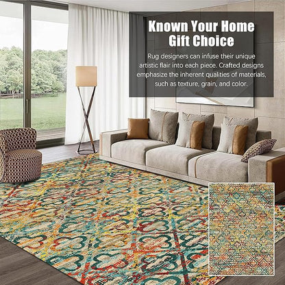 RUGSURE Washable Area Rugs, 5' x 7' - 1/6 Thick - Stain & Water Resistant Non-Slip - Perfect Resistant Rug for Living Room, Bedroom, Nursery, Pet & Child Friendly, Vibrant Colors Rugs, Multicolor