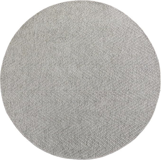 Town & Country Basics Pax Herringbone Textured Solid Everwash® Washable Area Rug, Low Pile, Non-Slip Backing, Easy Clean Pet & Family Friendly Rug, Grey, 5' Round