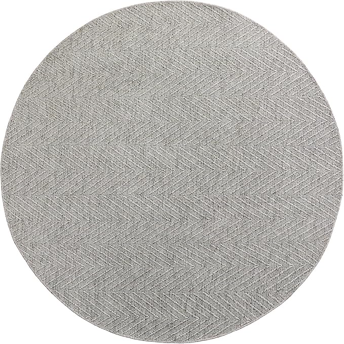 TOWN & COUNTRY BASICS Pax Herringbone Textured Solid Everwash® Washable Area Rug, Low Pile, Non-Slip Backing, Easy Clean Pet & Family Friendly Rug, Grey, 8' Round