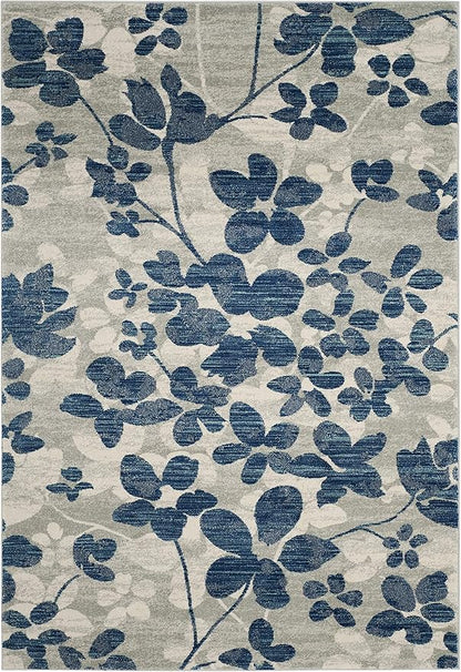 SAFAVIEH Evoke Collection 5'1" x 7'6" Grey/Light Blue EVK236J Floral Non-Shedding Living Room Bedroom Area Rug