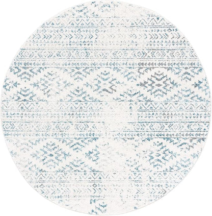 SAFAVIEH Tulum Collection Area Rug - 6'7" Round, Ivory & Turquoise, Moroccan Boho Tribal Design, Non-Shedding & Easy to Clean, Ideal for Living Room, Bedroom, Dining Space (TUL272E)